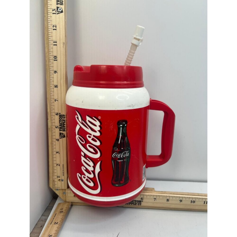 Vintage Coca-Cola Classic Drink Container with Straw Handle Retro Collectible
